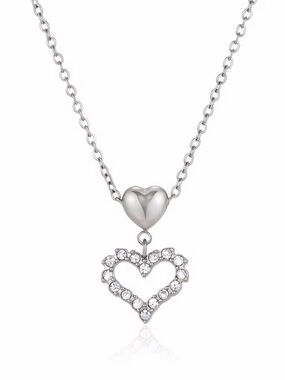Silver Tone Stainless Steel Heart Pendant Necklace